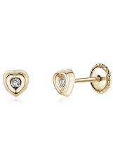 attractive tiny cz heart gold earrings for babies and kids     